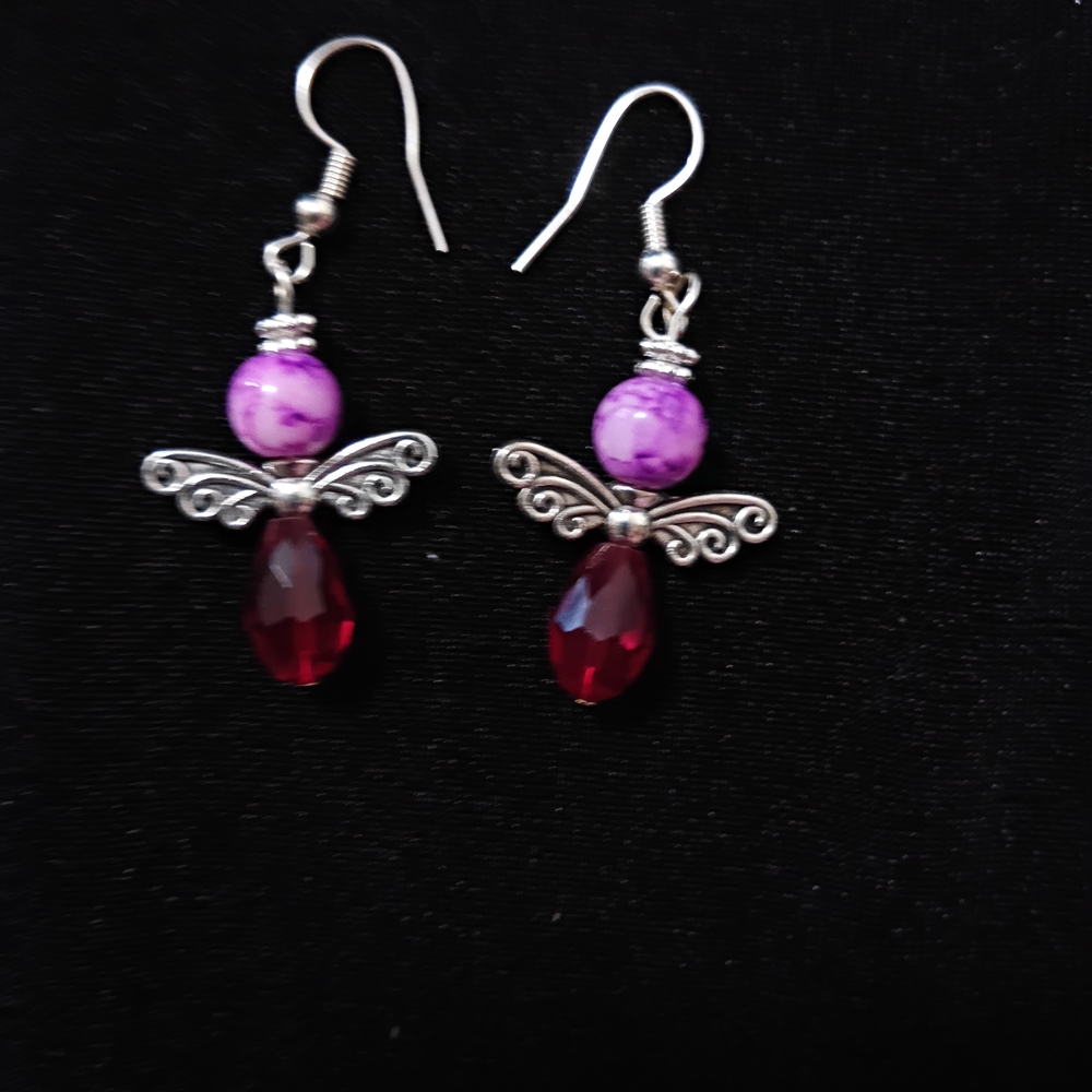 Elegant Silver and Purple Angel Earrings